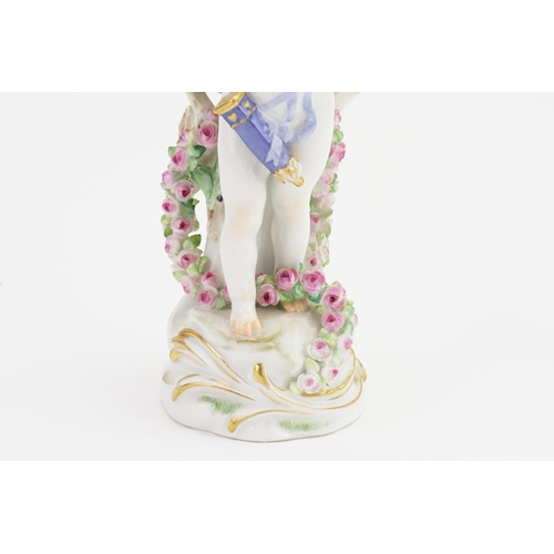 421 - A Meissen Floral & Garland encrusted Study of an Angle with Blue Wings. Model No: 148 NIGH. (Three F... 