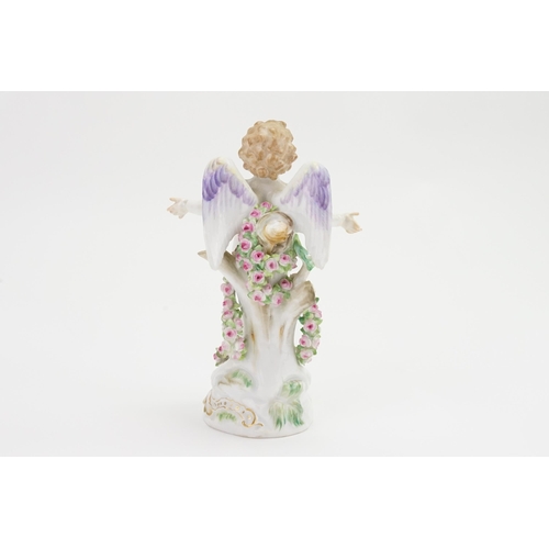 421 - A Meissen Floral & Garland encrusted Study of an Angle with Blue Wings. Model No: 148 NIGH. (Three F... 