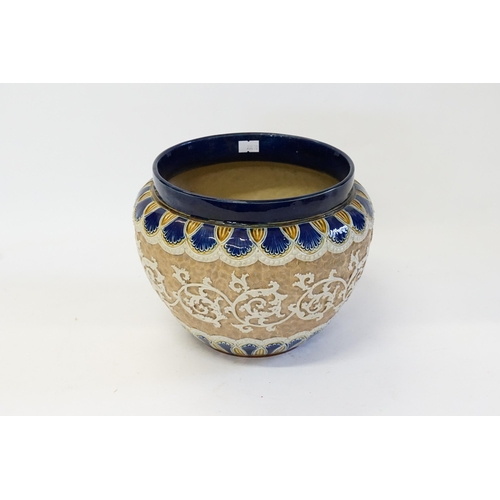 367 - A Royal Doulton Blue & Gold Slipware decorated Jardiniere 