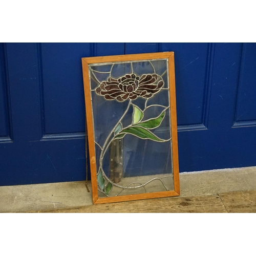 671 - A Modern Art Nouveau Leaded Glass Panel. Measuring: 35cms x 58cms Approx.