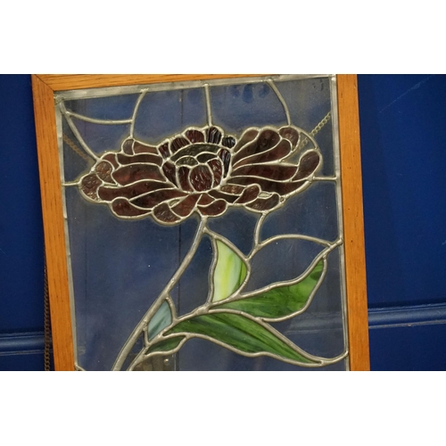 671 - A Modern Art Nouveau Leaded Glass Panel. Measuring: 35cms x 58cms Approx.