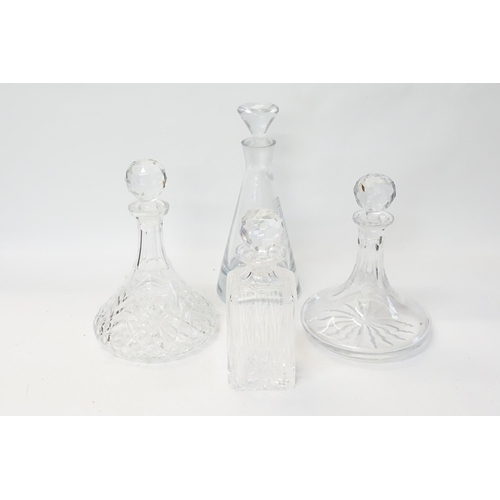 672 - A Collection of Decanters to include Two Ship's Decanters, a Square & a Modern Engraved one. (4 in T... 