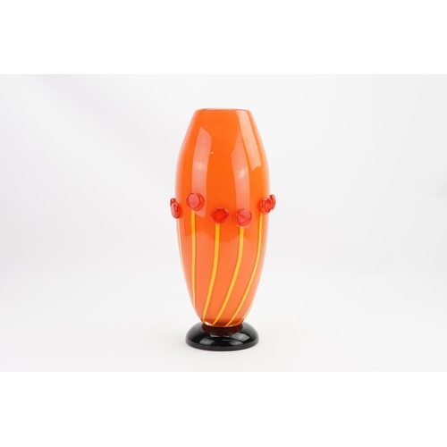 677 - A Carlo Moretti, 'Soffioni' vase, Cased glass, colourless and orange, deep violet with fused ribbons... 