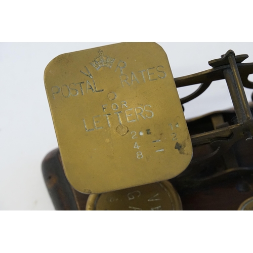 581 - A Set of Victorian Brass Letter Scales on a Mahogany Stand.