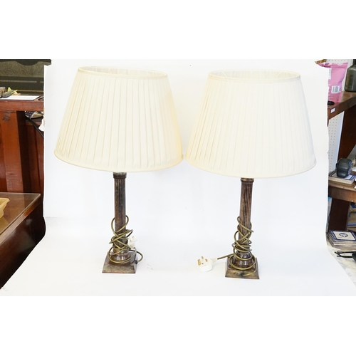 565 - A Pair of Corinthian Columned Table Lamps with Shade.