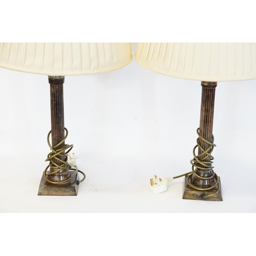 565 - A Pair of Corinthian Columned Table Lamps with Shade.