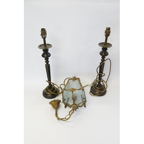 569 - A Pair of Candlestick Table Lamps along with a Porch Light.