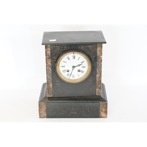 243 - A Victorian Marble & Slate Mantle Clock. Measuring: 28cms High.