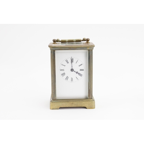 245 - A Brass Cased French Movement 4 Plate Carriage Clock with an enamelled dial & visible escapement wit... 