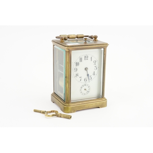 246 - A Late 19th Century Repeater Alarm Carriage Clock with a Chiming Movement, White Glass Front & Roman... 