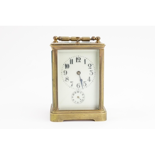 246 - A Late 19th Century Repeater Alarm Carriage Clock with a Chiming Movement, White Glass Front & Roman... 