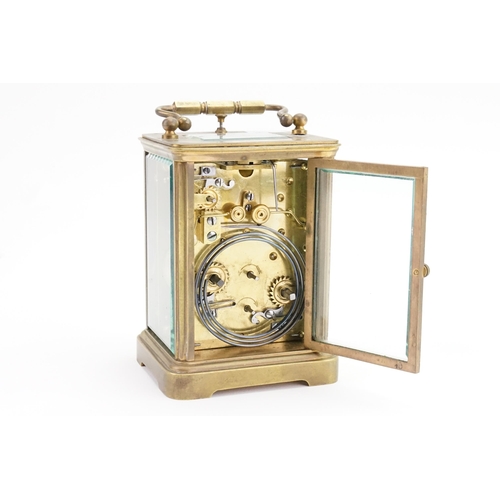 246 - A Late 19th Century Repeater Alarm Carriage Clock with a Chiming Movement, White Glass Front & Roman... 