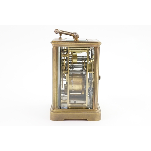 246 - A Late 19th Century Repeater Alarm Carriage Clock with a Chiming Movement, White Glass Front & Roman... 