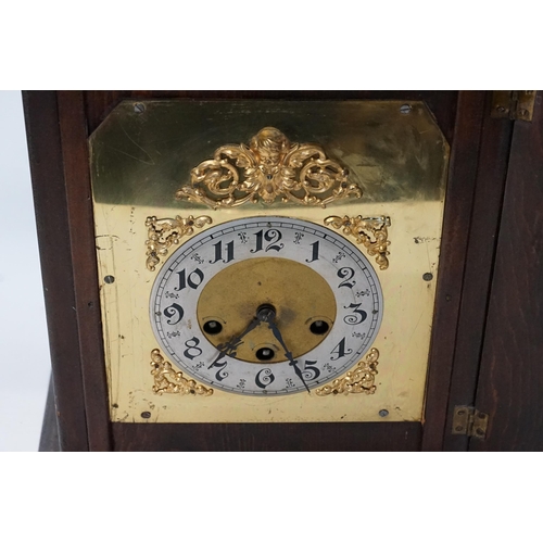 247 - A Late 19th Century stained as beech Bracket Clock containing a German striking movement with nickel... 