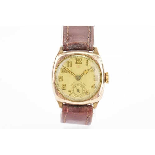 310 - A 1930s 9ct Gold Cased Gentleman's Wristwatch on a Brown Leather Strap owned by T.E. Letchworth pres... 