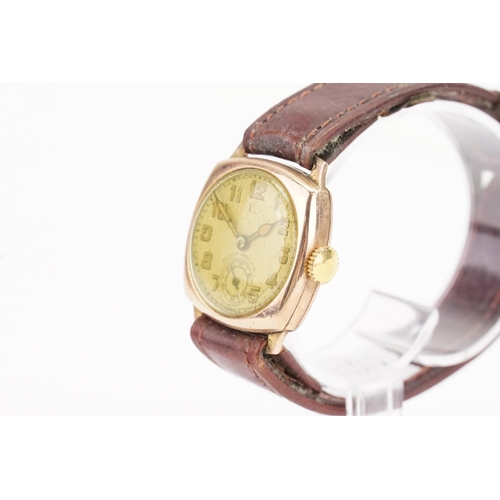 310 - A 1930s 9ct Gold Cased Gentleman's Wristwatch on a Brown Leather Strap owned by T.E. Letchworth pres... 