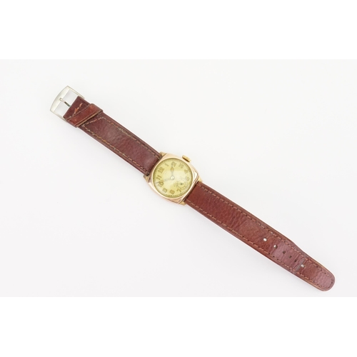 310 - A 1930s 9ct Gold Cased Gentleman's Wristwatch on a Brown Leather Strap owned by T.E. Letchworth pres... 