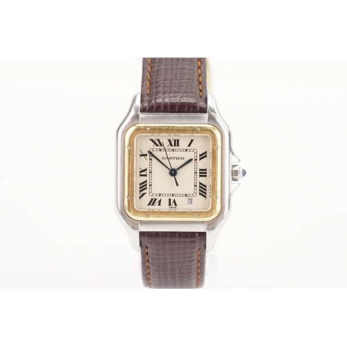 197 - A Cartier Panthere with Date, 18k Gold Stainless Steel 183949, on a leather strap and Sapphire crown... 