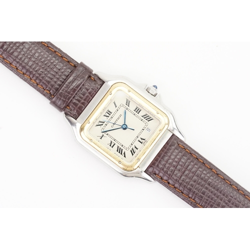 197 - A Cartier Panthere with Date, 18k Gold Stainless Steel 183949, on a leather strap and Sapphire crown... 