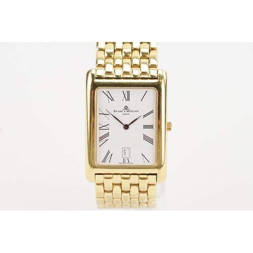 198 - A 18ct Baume & Mercier Hampton 24, Ref. MV045144 tank wristwatch, with a 18ct Gold strap and white d... 