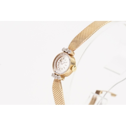 206 - A ladies 9ct Gold Diamond set Movado cocktail watch. 9ct Gold Milanese strap. Weight total 19g. In o... 