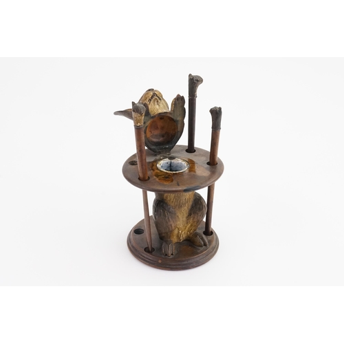 599 - An Unusual Victorian Inkwell designed as a Rabbit with Three out of Four Rabbit Pens in a coloured e... 