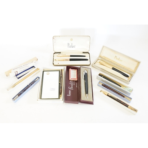 235 - A Collection of Pens to include Parker, 1950s Duo Set, one similar with a Gold coloured Top, a Ronso... 