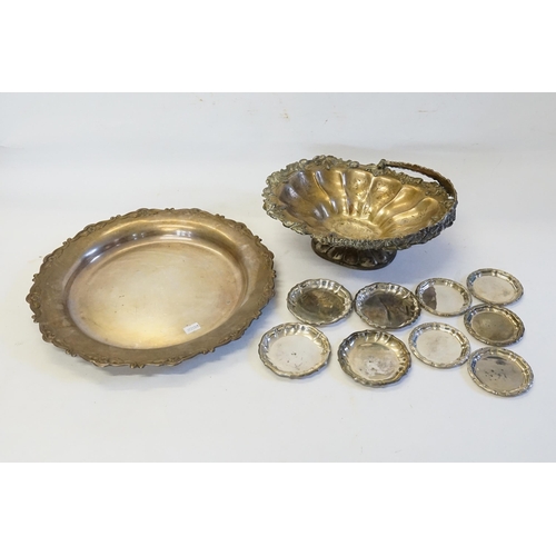 63 - A Silver Plated Swing Handle Cake Basket, a Silver Plated Tray & various Pin Dishes.