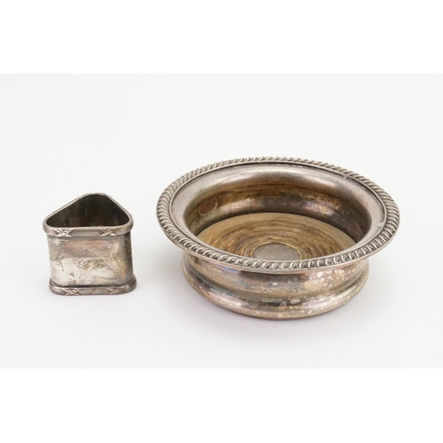 64 - A Silver Plated Napkin Ring & a Silver Plated Wine Coaster.