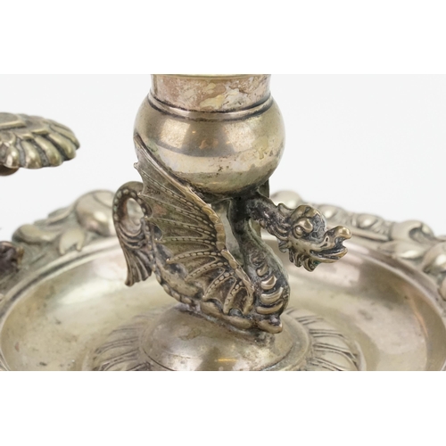 6 - A Danish Silver Dragon decorated Chamber Candlestick. Weighing: 147 grams.