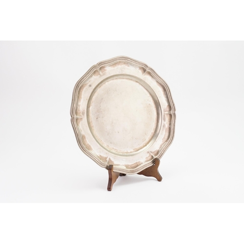 8 - A Danish Silver Single Dinner Plate with inscription. Weighing: 500grams (Approx).