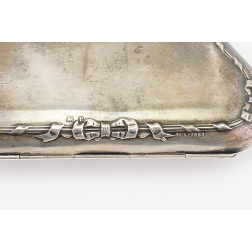 30 - A 1916 Bow Edge designed Silver Purse & Chain with Leather interior, marked R.D. 577663. Makers Mark... 