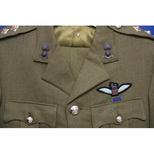 292 - A Royal Artillery Olive Green Jacket & Trousers along with Badges, Buttons & a Parachute Patch. (Siz... 