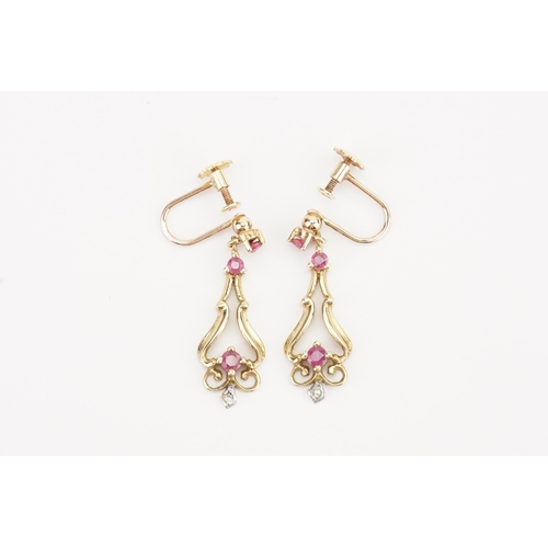 105 - A pair of 9ct Gold pink stone drop earrings. Weight 3.6g.