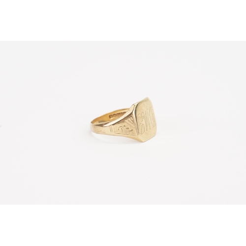 112 - A 9ct Gold engraved signet ring. Size U. Weight 4g.