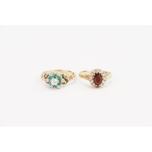 126 - Two 9ct Gold rings, set with green and red stones. Size N & L. Weight 5.2g.