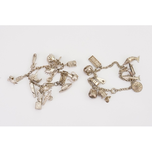 140 - Two foreign Silver charm bracelets to include various charms, boats and oriental charms. Weight: 24.... 