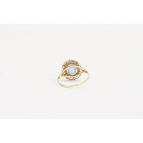 144 - A 9ct Gold blue stone set ring. Stone size approx 10mm x 7.9mm. Ring size N. Weight 2.1g.