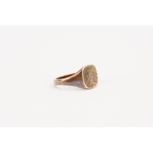 145 - A 9ct Gold signet ring, engraved. Size T. Weight 7.2g.