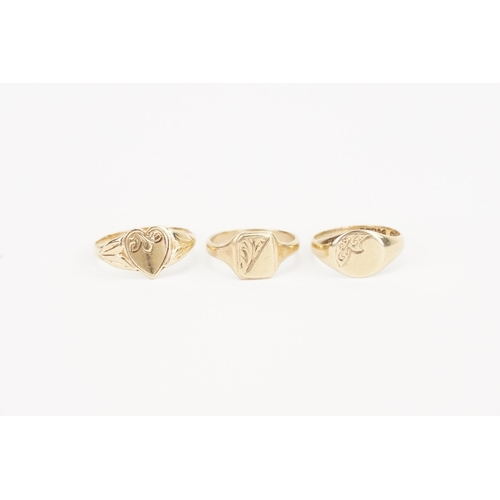 146 - Three 9ct Gold children's signet rings. Weight 3.7g.