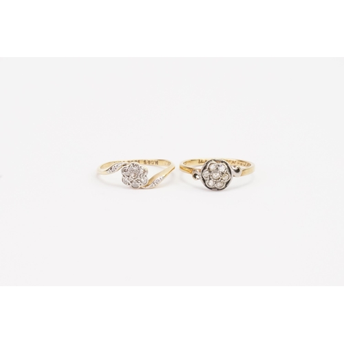 157 - A pair of 18ct Gold old cut diamond rings, in the floral design. Weight 3.7g.