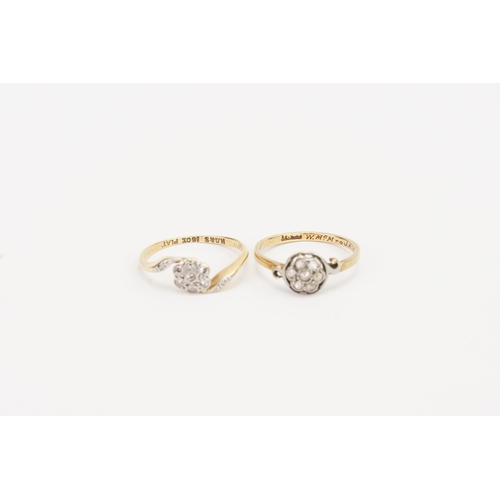 157 - A pair of 18ct Gold old cut diamond rings, in the floral design. Weight 3.7g.