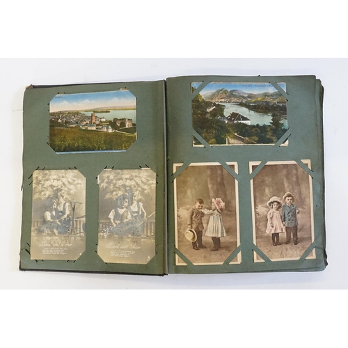 704 - An Album containing a selection of Post Cards & Silks to include a Biplane, River Scenes, Koln, Chro... 