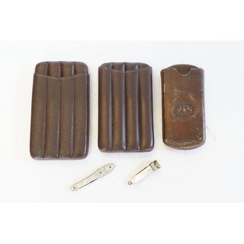 697 - A Victorian Superior Warranted Stitched Leather Cigar Case to hold a Four & Quarter inch Cigar, a Mo... 