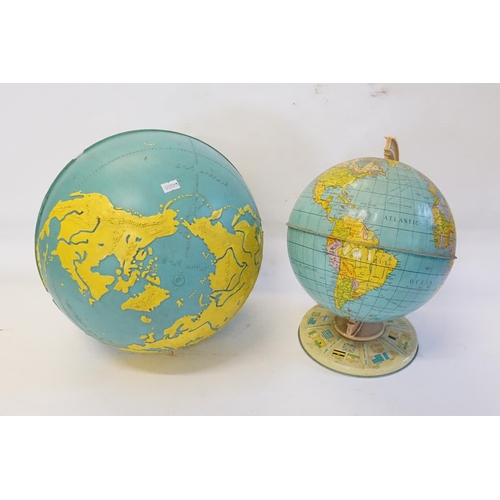 683 - A Tin Plate Globe on Stand & one other Globe in Blue & Yellow in Braille.