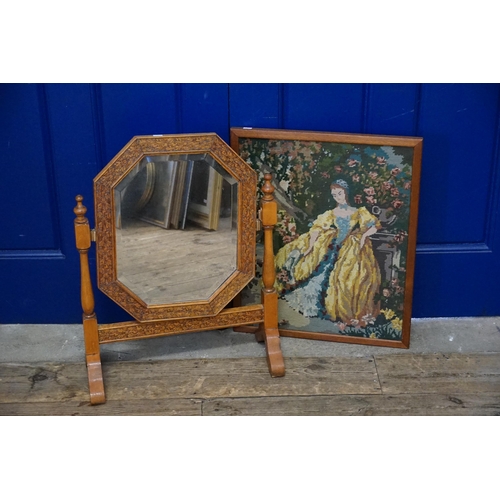 557 - Dressing Table mirror in Oak & a Tapestry.