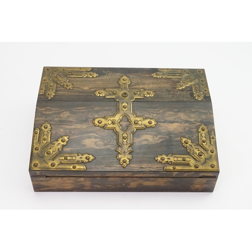 589 - A Victorian Gilt Brass & Coromandel veneered Writing Slope with a Fold Over Top, fitted interior, et... 