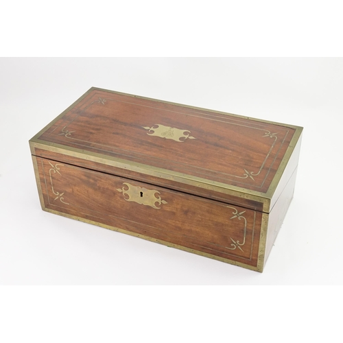 593 - An Early Victorian Campaign Writing Slope fitted with Brass edges, Brass inlay, quartered Corners, R... 