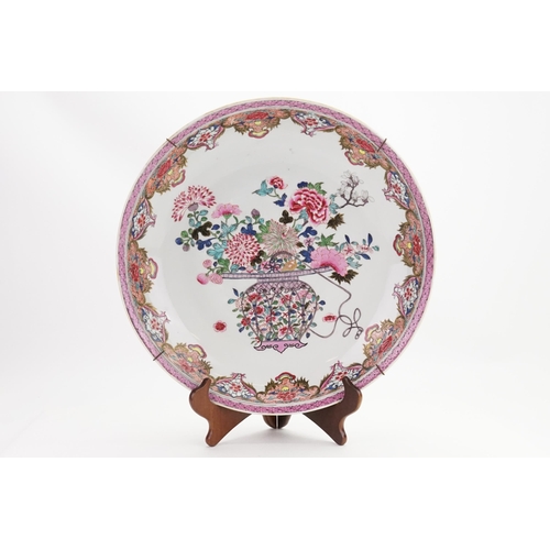 269 - An Antique Chinese Famille Rose Deep Sided Porcelain Dish decorated with Floral Cartouches, Rose Pin... 