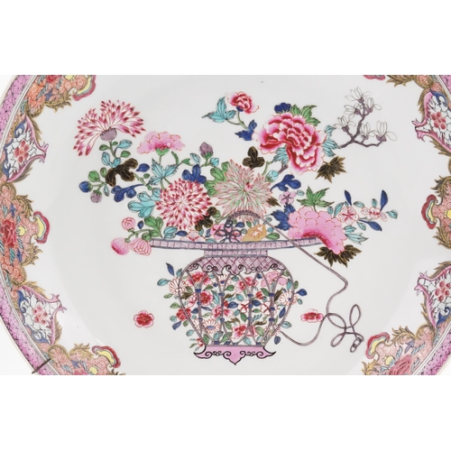 269 - An Antique Chinese Famille Rose Deep Sided Porcelain Dish decorated with Floral Cartouches, Rose Pin... 